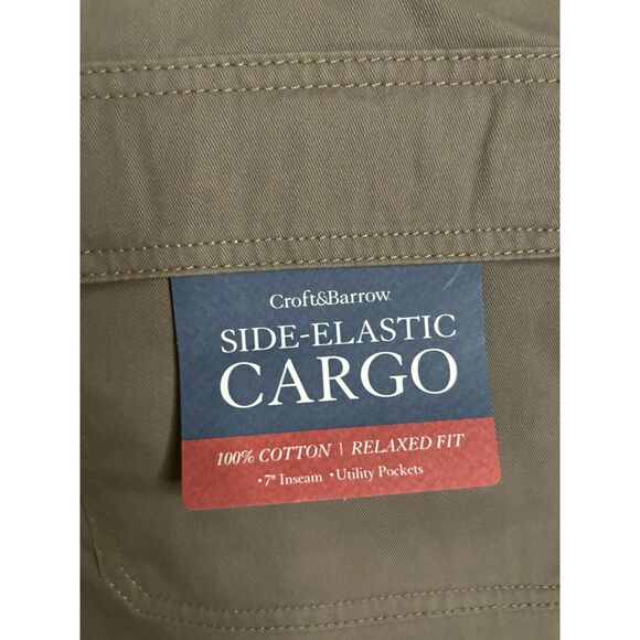 CROFT & BARROW SHADOW BROWN STRETCH RELAXED FIT EVERYDAY CASUAL CARGO SHORTS NWT - Picture 4 of 4